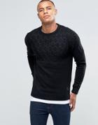 Brave Soul Diamond Jacquard Panel Sweater - Black