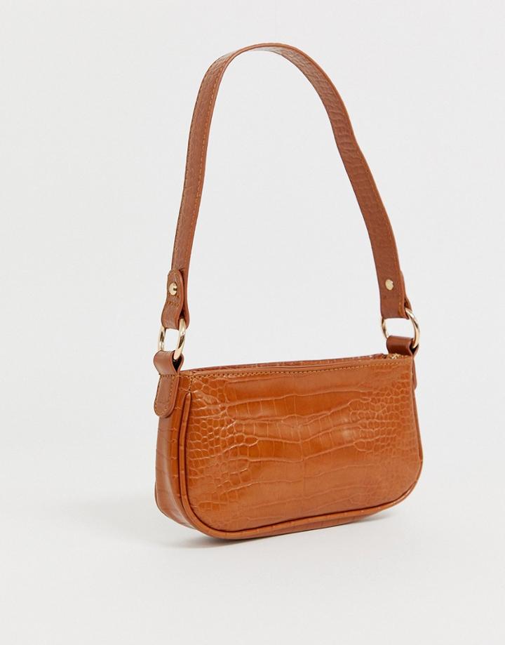 Asos Design Croc Effect 90s Shoulder Bag - Tan