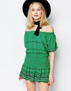 Piper Butuan Off Shoulder Mini Dress In Green - Kelly Green