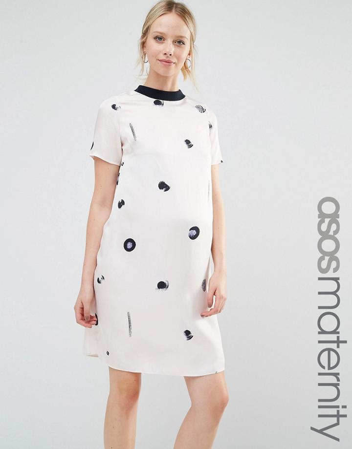 Asos Maternity T-shirt Dress In Polka Dot - Multi