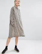 Monki Dannie Stripe Shirt Dress - Black Stripe
