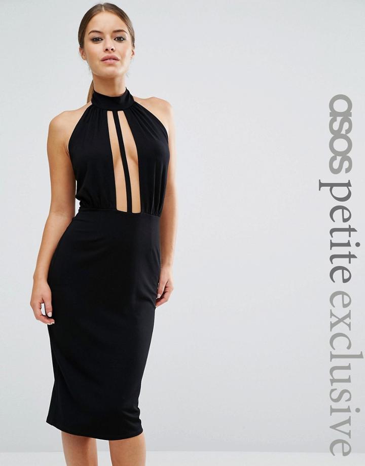 Asos Petite Bodycon Dress With Plunge Neckline - Black