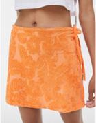Bershka Towelling Floral Wrap Mini Skirt In Orange - Part Of A Set