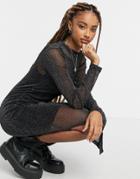 Allsaints Francesco Long Sleeve Maxi Dress With Slip In Black Glitter
