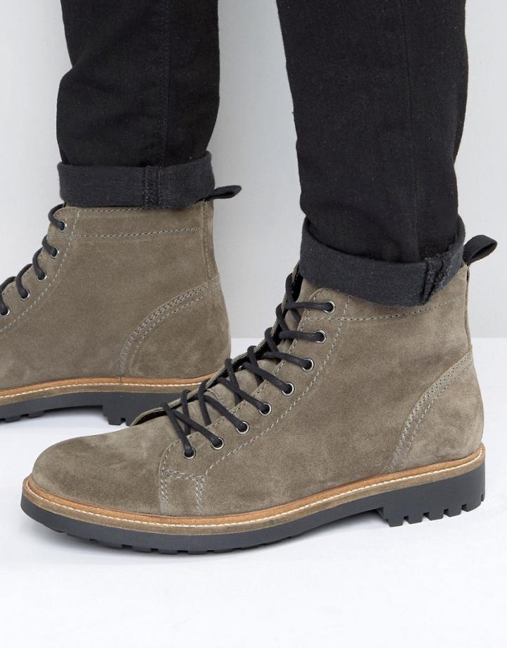 Asos Lace Up Monkey Boots In Gray Suede - Gray