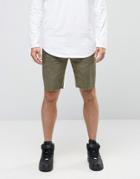 Asos Chino Shorts With Raw Edge And Oil Wash In Green - Green