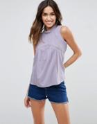 Asos Sleeveless Blouse With Pintuck & Lace - Purple