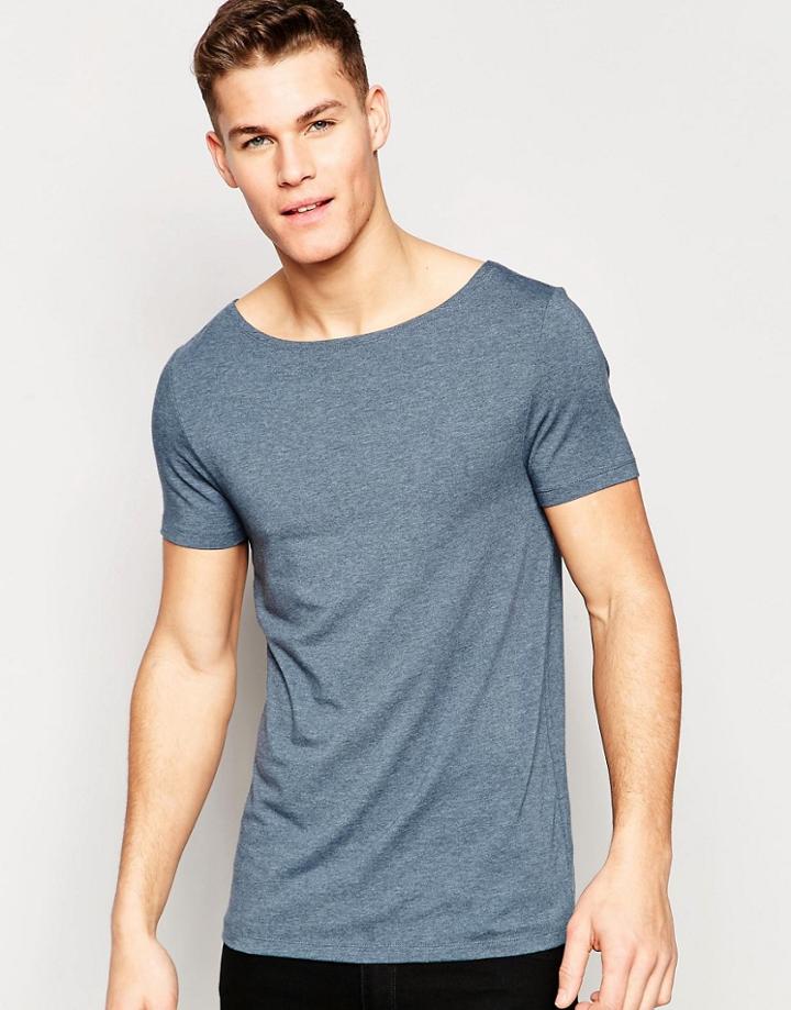 Asos Muscle T-shirt With Boat Neck In Dark Green - Dark Slate
