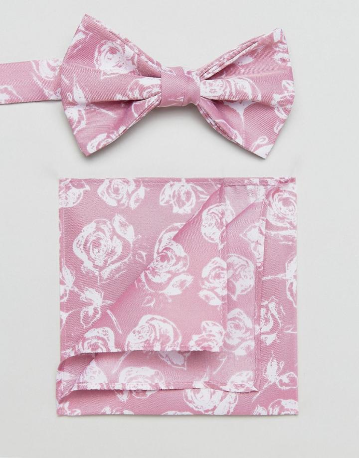 Asos Bow Tie And Pocket Square Pack In Pink Floral - Pink
