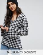 Daisy Street Tall Scallop Top With Fluted Sleeve In Allover Gingham Print - Multi