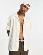 Reclaimed Vintage Inspired Viscose Camp Collar Shirt In Ecru-white