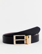 Asos Design Faux Leather Slim Reversible Belt In Black And Brown With Gold Buckle - Black