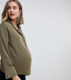 New Look Maternity Button Through Shirt In Khaki - Green