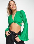 Missyempire Plisse Crop Wrap Top In Green - Part Of A Set