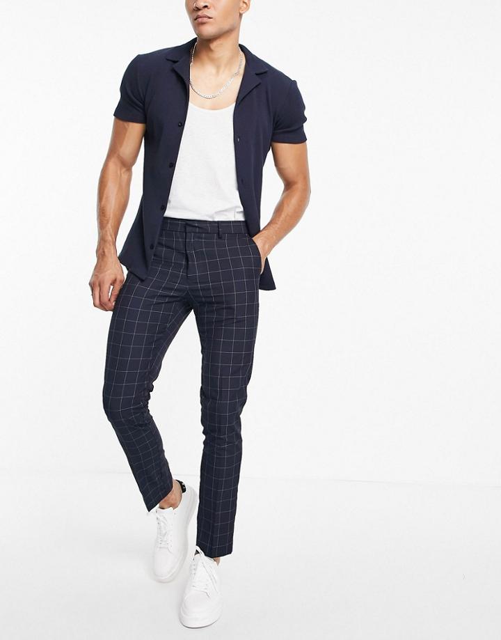 New Look Skinny Smart Pants In Navy Check