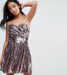 Tfnc Petite Skater Mini Dress In Two Tone Sequin - Pink