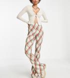 Topshop Tall High Rise Bengaline Flared Pants With Side Slits In Plaid Print-multi