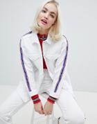 Monki Side Stripe White Denim Jacket - White