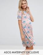 Asos Maternity Swing Dress With Puff Sleeve In Pretty Floral - Multi