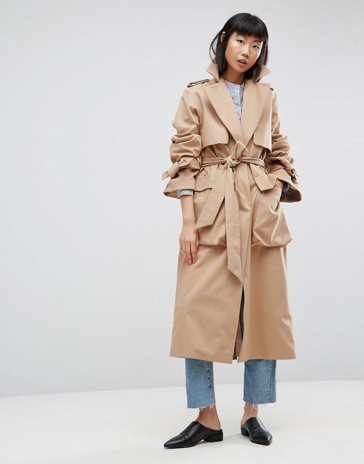 Asos White Molded Pocket Trench - Cream