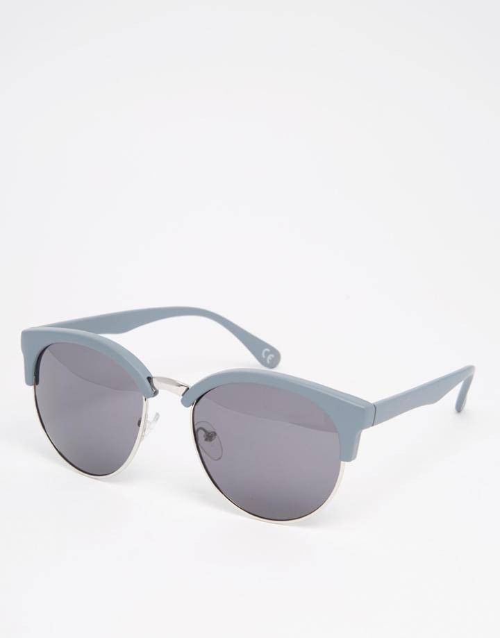 Asos Rounded Retro Sunglasses In Rubberised Blue - Blue