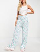 Qed London Satin Wide Leg Pants In Diagonal Swirl Print - Part Of A Set-multi