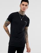 Religion Longline T-shirt In Black With Side Split - Black