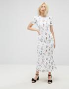 Asos City Maxi Tea Dress In White Base Floral - Multi