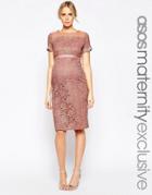 Asos Maternity Body-conscious Dress In Lace With Chiffon - Blue