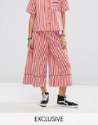 Reclaimed Vintage Inspired Striped Wide Leg Pant With Piping - Red