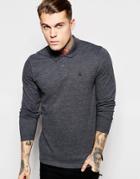 Asos Pique Long Sleeve Polo With Embroidery In Charcoal - Charcoal Marl