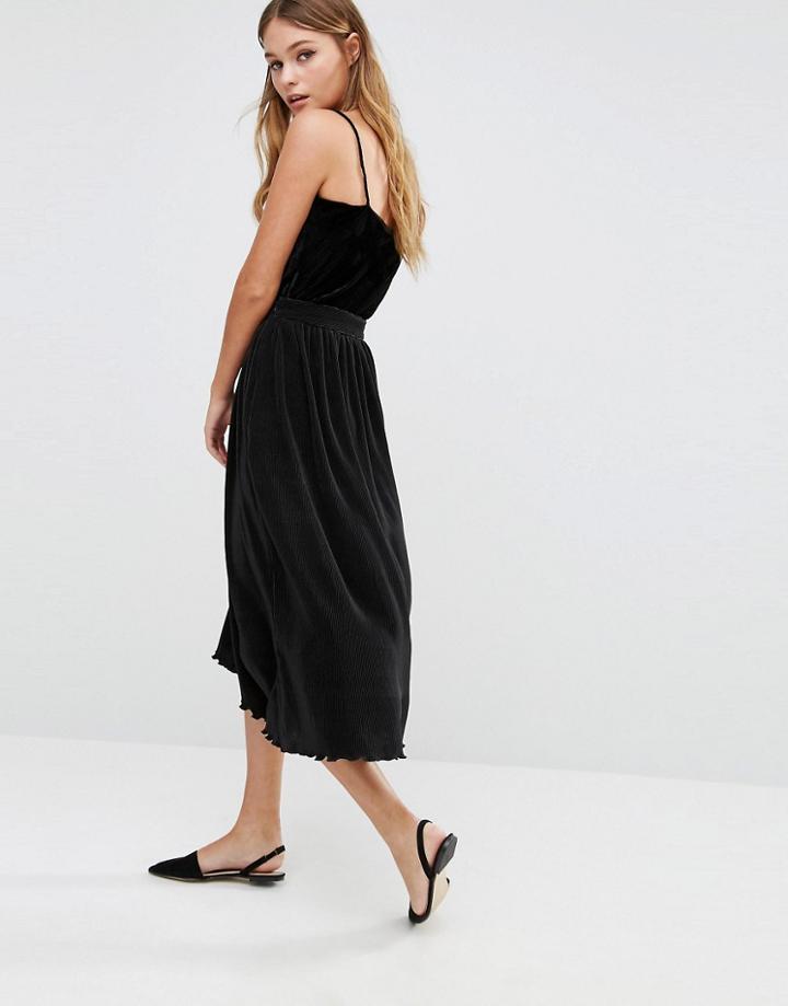 Fashion Union Pleated Midi Skirt - Black