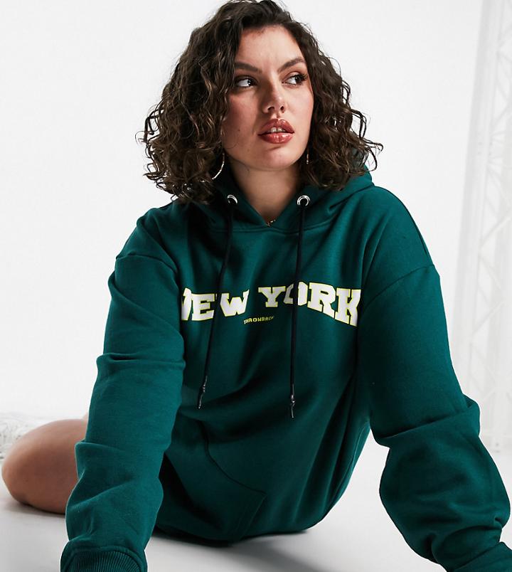 Public Desire Curve Motif Oversized Hoodie Sweatshirt Dress In Green