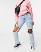 New Look Acid Wash Knee Rips Straight Leg Jeans In Light Blue-blues