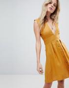 Faithfull Button Front Mini Dress - Yellow