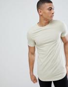 Asos Design Muscle Longline Rib T-shirt With Curved Hem In Beige - Beige