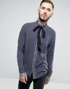 Asos Viscose Shirt In Navy With Piping Detail And Detachable Neck Scar