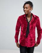 Noose & Monkey Skinny Velvet Shirt - Red