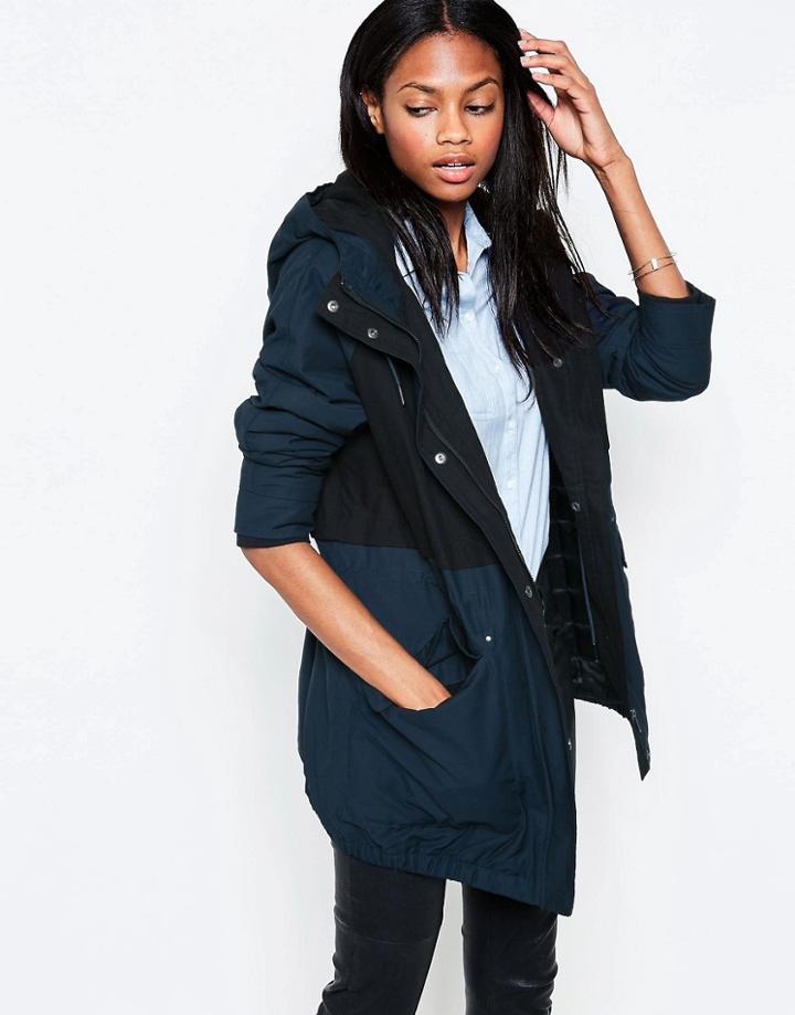 Parka London Contrast Panel Parka - Navy