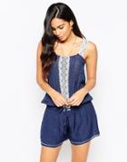Pussycat London Romper With Lace Trim - Blue
