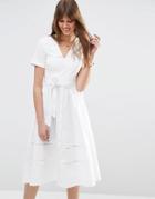 Asos Cotton Midi Dress With Ladder Trim - White