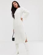 Asos Design Super Soft Exposed Seam Patch Pocket Midi Dress-white