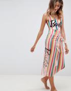 Missguided Barbie Slogan Stripe Sarong - Multi