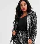 Skylar Rose Plus Longline Blazer In Sleek Sequin Two-piece-black