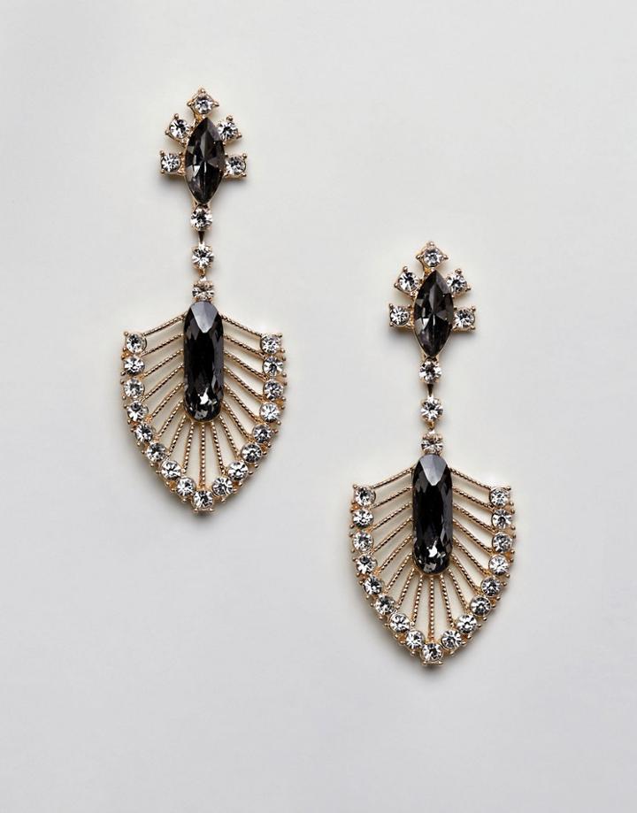 Johnny Loves Rosie Statement Fan Detail Gem Earrings - Gold
