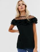 New Look Lace Detail Pleated Blouse In Black - Black