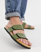 Asos Design Frankly Double Strap Flat Sandals In Olive Green