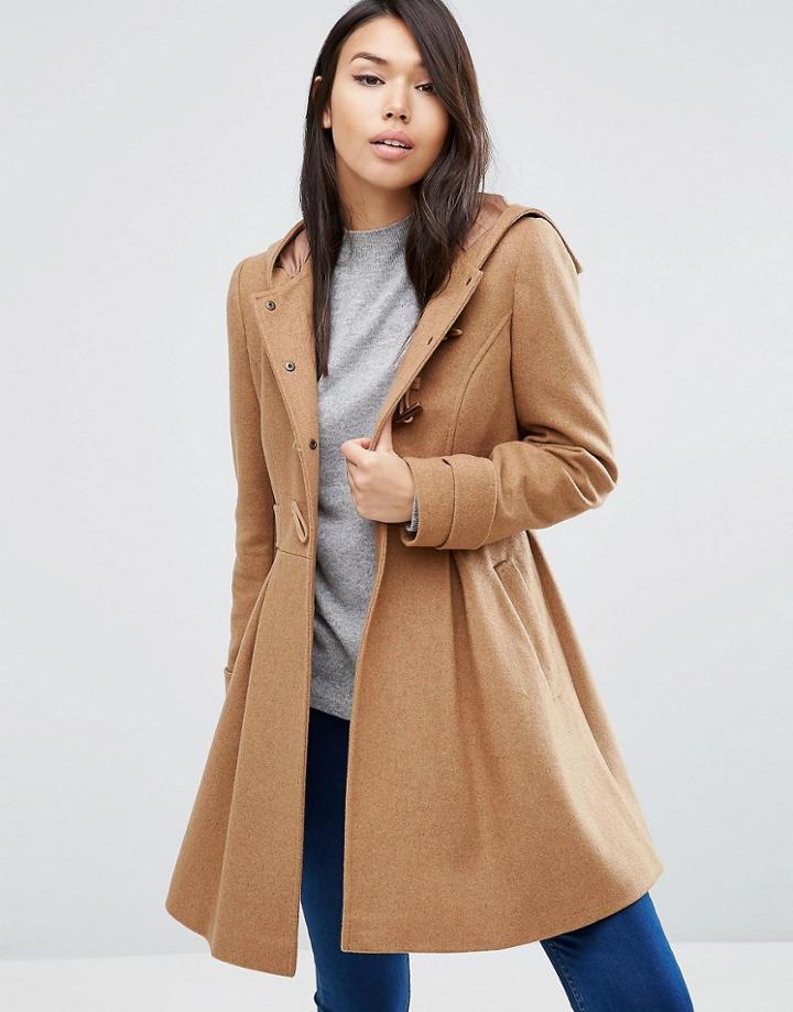 Asos Swing Duffle Coat With Hood - Stone