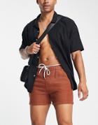 Asos Design Slim Shorts In Rust Orange Natural Look Textured Fabrics