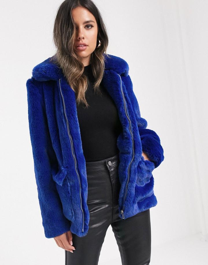 Barney's Originals Faux Fur Coat In Cobalt Blue